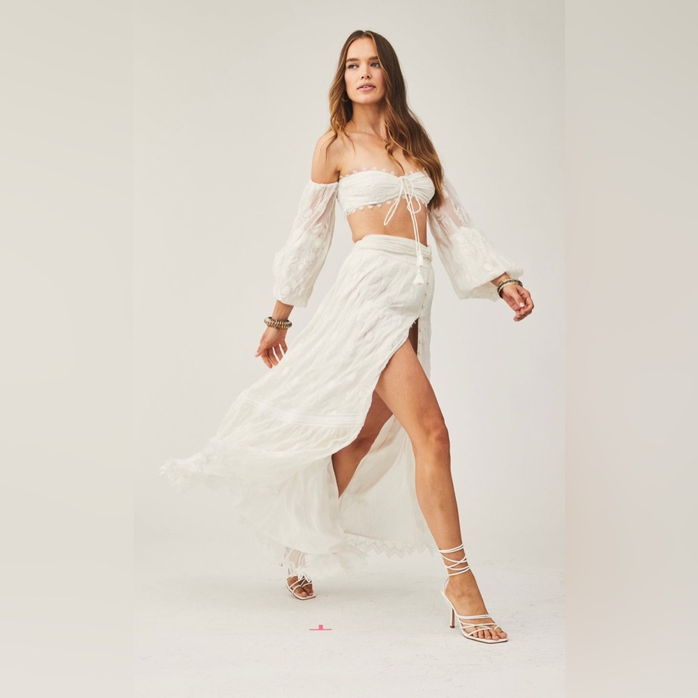 ROCOCO SAND - WILLA LONG MAXI SKIRT - OFF WHITE, XS Lace NWT - Picture 2 of 9